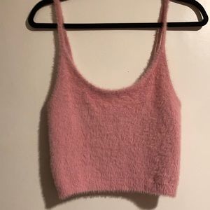 Small Kendall & Kylie Fuzzy Sweater Tank Top (Pink)